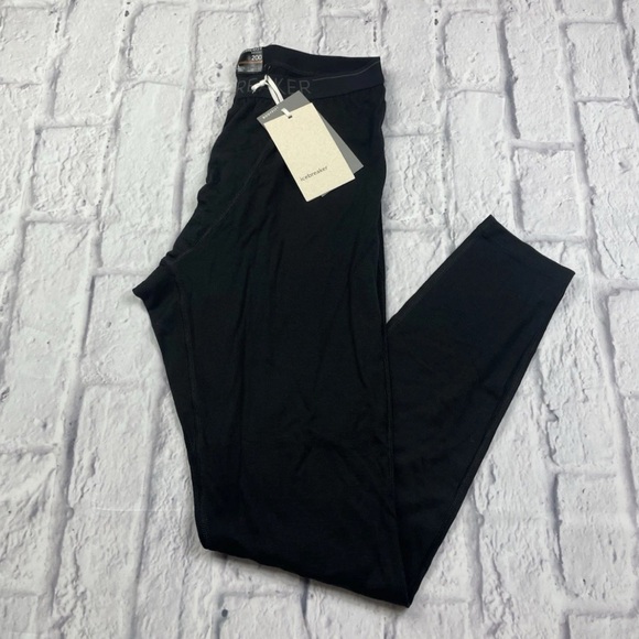 Icebreaker 200 Oasis Fly Leggings Mens Large Black 100% Merino Wool Thermal NWT - Picture 2 of 10